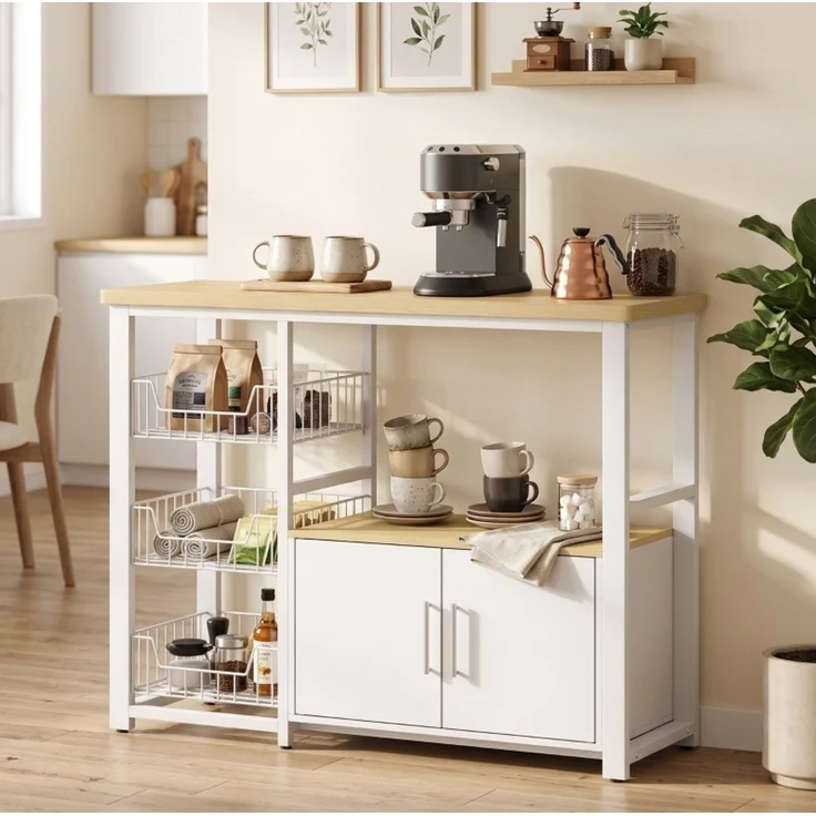 Küchenregal mit 3 Körben und Unterschrank, 100x35x80 cm, Eiche – Bild 2