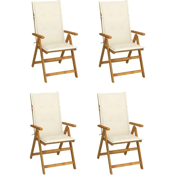 vidaXL 4er-Set verstellbare Klappstühle mit Kissen aus massivem Akazienholz 3065349