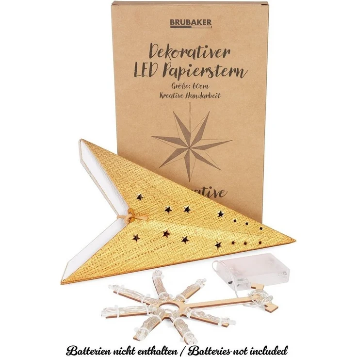 BRUBAKER LED Stern Weihnachtsstern zum Aufhängen - 60 cm Papierstern mit 7 Spitzen, Batteriebetrieben, Hängend und Beleuchtet, LED fest integriert, Warmweiß, 3D Adventsstern - Fenster Deko Leuchtstern – Bild 3