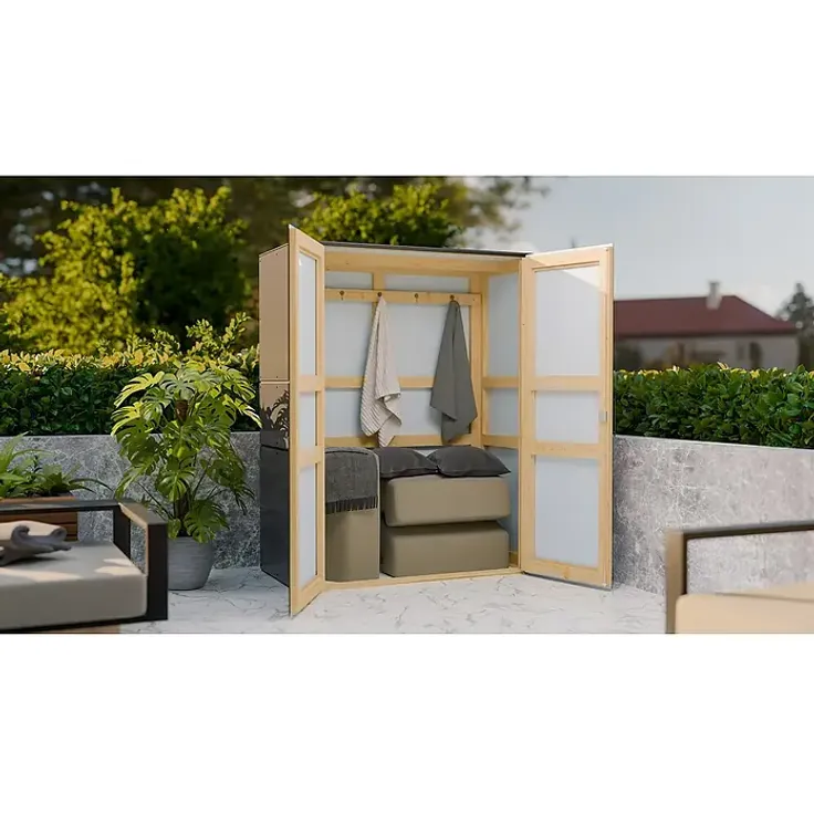 Bertilo Gartenschrank HPL Terrace, wetterfester Aufbewahrungsschrank aus Holz, anthrazit, 75 x 155 cm