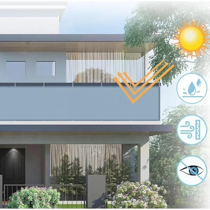 AXT SHADE Balkon Sichtschutz Wetterfest 90x500 cm Balkonverkleidung Balkonabdeckung Balkonbespannung Blickdichte Windschutz und UV-Schutz mit Kabelbinder für Balkongeländer-Graublau – Bild 3