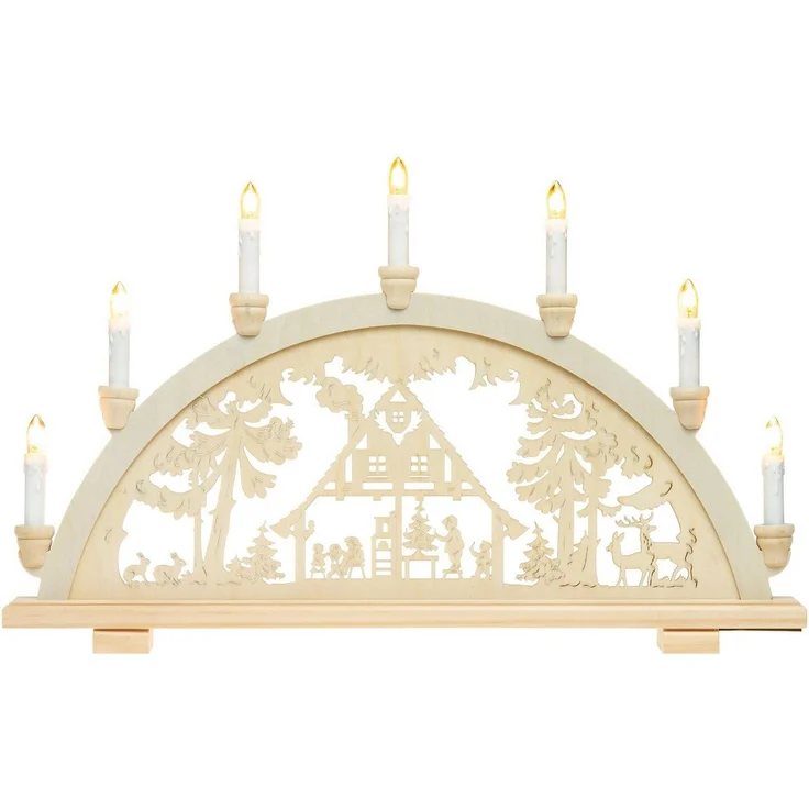 SIKORA Schwibbogen LB57-7 Lichterbogen Motiv Waldhaus mit 7 elektrischen Kerzen B:57cm, Innen Deko mit LED Beleuchtung und klassischem Weihnachtsmotiv – Bild 2