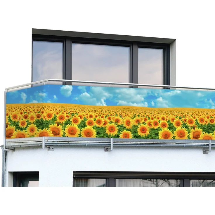 Maximex Balkon-Sichtschutz Mod. Sonnenblumenfeld, 5m, blickdichte Balkonverkleidung, UV- und witterungsbeständig, schnelltrocknend und reißfest, zuschneidbar, Kunststoff