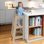 Stepup Baby Montessori Lernturm Küchenhelfer Ständer Verstellbare Kleinkind Stufen mit Sicherheitsschiene Massivholz lackiert, Natur, BxHxT 42 x 85 x 42 cm