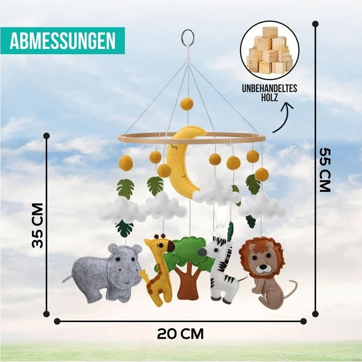 wortek Babymöbel-Set Baby Mobile Windspiel zum Aufhängen, (Set, 1-tlg, Kinderbett, Wickelkommode, Decke Kinderzimmer), Babymobile Bettglocke Babyzimmer Bett Baby Windspiel – Bild 3