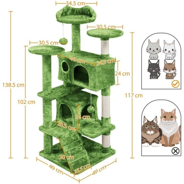 Yaheetech Kratzbaum 139/158/178/202,5 cm (H), Katzenbaum Kletterbaum, Aussichtsplattformen, Katzenhöhlen, Plüschball – Bild 3