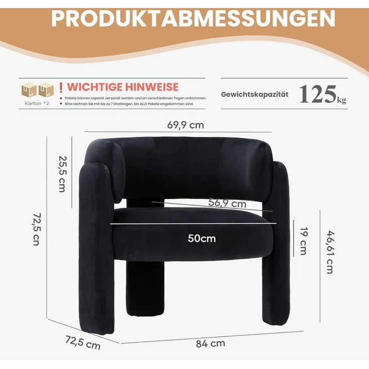 COLAMY Modern Velvet Ohrensessel 2er Set, Gepolsterter Sessel Wohnzimmer, Bequemer Runder loungesessel mit 3 Beinen für Wohnzimmer, Schlafzimmer, Leseecke, Schwarz – Bild 2
