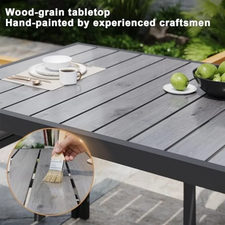 JUMMICO Gartenmöbel Set Terrassen Set Aluminium Gestell mit Holzoptik PS Tischplatte Komfortabler Hochlehner Einfach Montiert,6 Personen Set – Bild 3