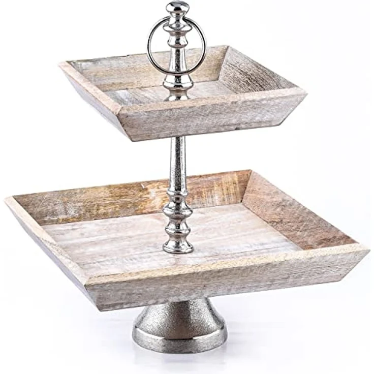 Marrakesch Orient & Mediterran Interior Etagere Etagere aus Holz Ansgar eckig, Vintage Cupcake Ständer als Tischdeko, handgefertigt – Bild 1