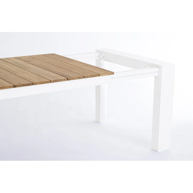 Gartentisch Cameron aus Teakholz und Aluminium, modern ausziehbar, weiß natur, für 10–12 Personen – Bild 5
