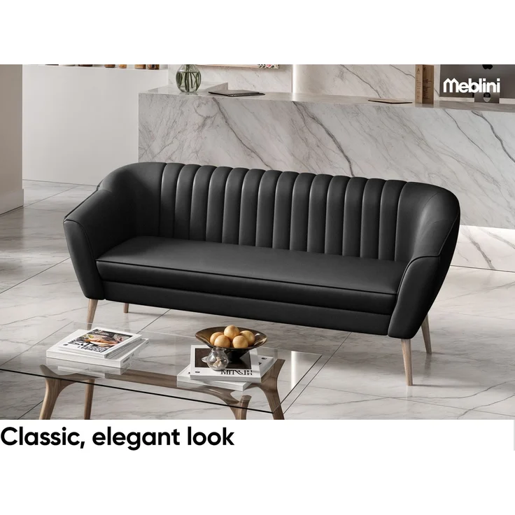 MEBLINI Sofa-Set KAIA 3+1+1 - Creme Kunstleder - für Wohnzimmer - Mini Lounge für fünf Personen - Küchensofa - Sofa Klein - Sitzgarnitur - Polstergarnitur - Sofagarnituren – Bild 3