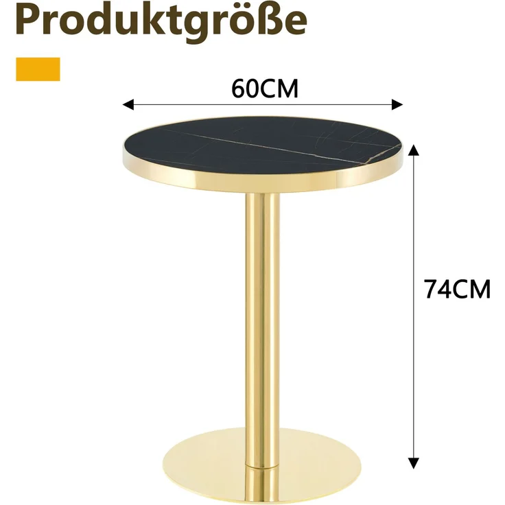Runder Beistelltisch 59,5cm×59,5cm×73,5cm mit Marmoroptik – Tischplatte und goldfarbenem Edelstahlgestell – Bild 5