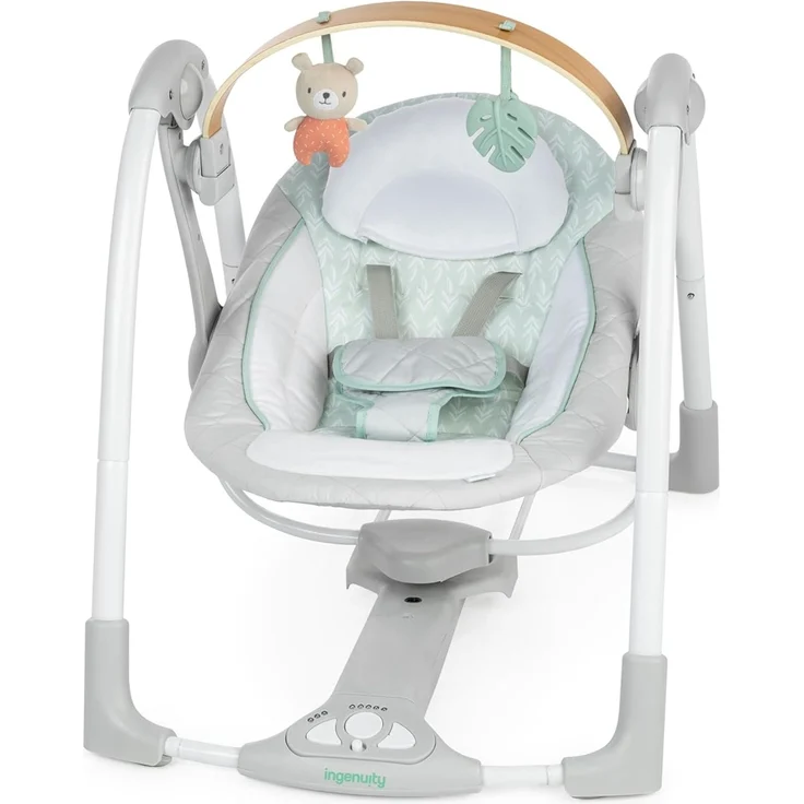 Ingenuity Cozy Spot Babyschaukel & Babywippe elektrisch mit Holz-Spielbogen, 6 Geschwindigkeiten, tragbar, abnehmbar, 0–9 Monate, bis 9 kg – Bild 1
