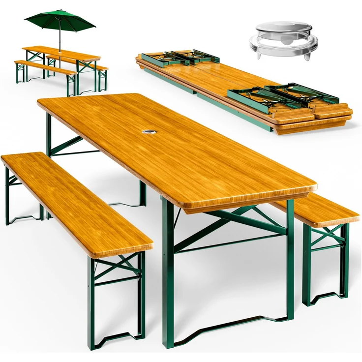 Casaria® 4er Set Bierzeltgarnitur 170cm Klappbar Stabil 3 Teilig 2X Bierbank 1x Tisch Holz Biertischgarnitur Festzeltgarnitur Biergarten Biergarnitur