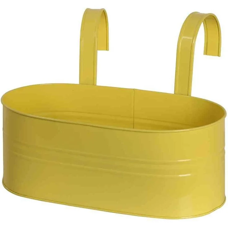 Blumenkasten oval, gelb, 39 x 16,5 x 14,5 cm Stahlblech, mit fest montierten Haltern – Bild 1