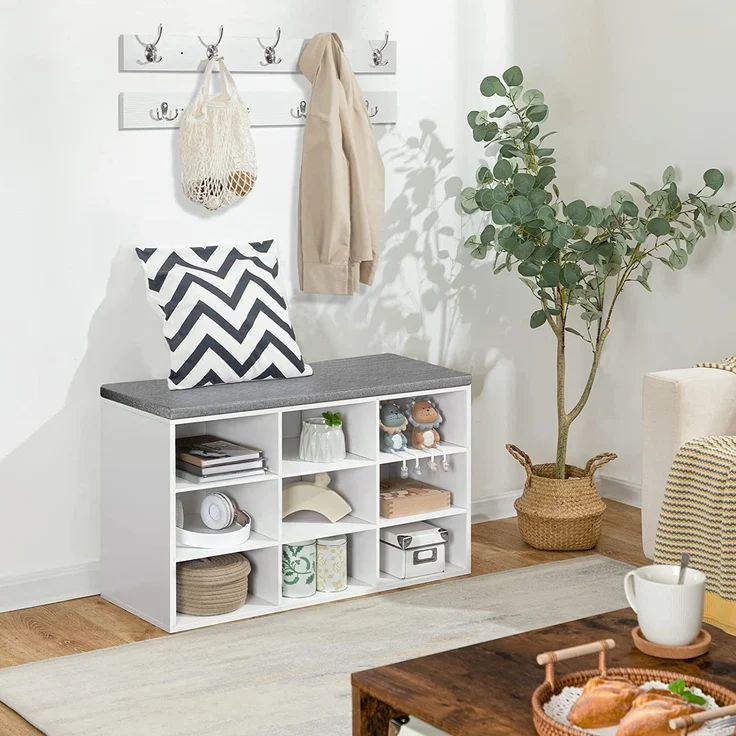 Hoobro GARDEROBE Weiß Holzspanplatte , Schuhbank mit 9 Fächer (H 30 x T 48 x B 80 cm) – Bild 7