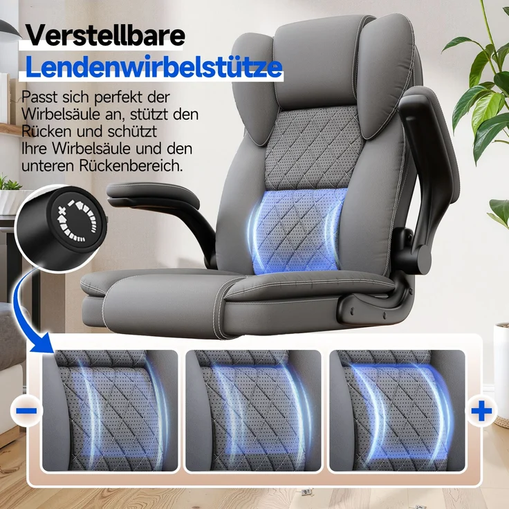Botifly Ergonomischer Bürostuhl mit Fußstütze, Dunkelgrau, 74 x 34 x 53 cm, 135° Neigbar, SGS-Gaslift – Bild 4