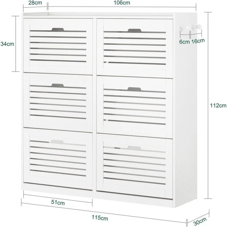 SoBuy Schuhschrank FSR145 Schuhkipper mit 6 Klappen Schuhregal Schuhkommode Schuhablage Weiß – Bild 3