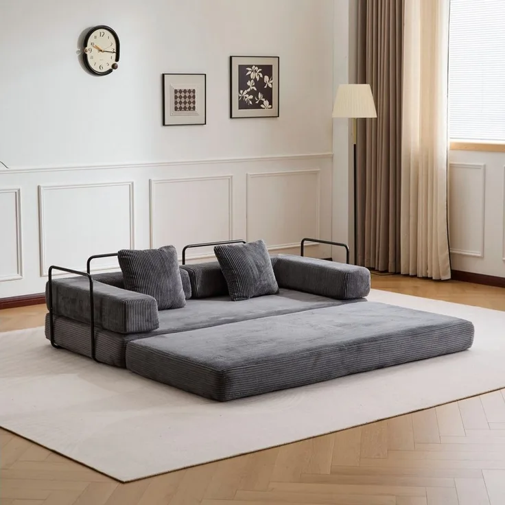 Vankel Sofa Faltbares Schlafsofa, bequemes Cord Bodensofa für kleine Räume, 4-in-1 Klappsofa für Wohnzimmer, Schlafzimmer, Büro oder Gäste