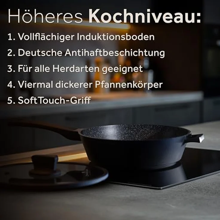 ZWIEGER Große Pfanne mit Deckel 28cm – Schmorpfanne 28 cm hoher Rand, Aluguss, vollflächiger Edelstahlboden, für alle Herdarten (inklusive Induktion) geeignet – Antihaft, PFOA- & PFOS-frei – Bild 8