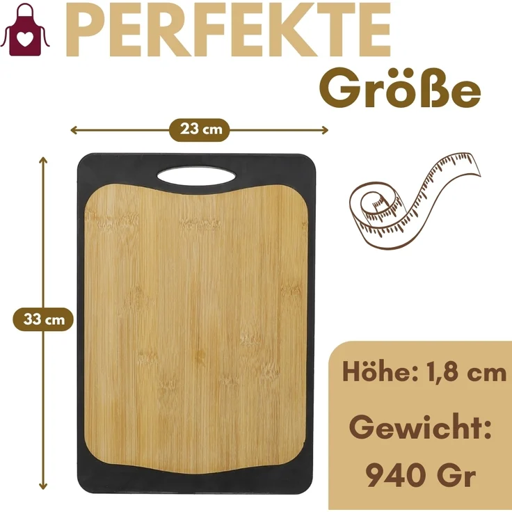 2er Set Schneidebrett Kunststoff und Bambus 2in1 Schneidbrett mit Anti-Rutsch Schneidebretter Küchenbrett Bambus Schneidebrett Schwarz Rutschfest mit Griffloch – Bild 2