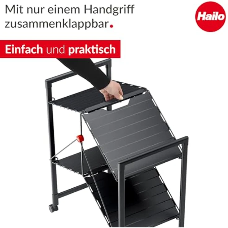 Hailo Quickboard – Mobile Universalablage mit Rollen - klappbar & platzsparend - vielseitig einsetzbar - pro Ablagefläche belastbar bis max. 10 kg - schwarz matt – Bild 3