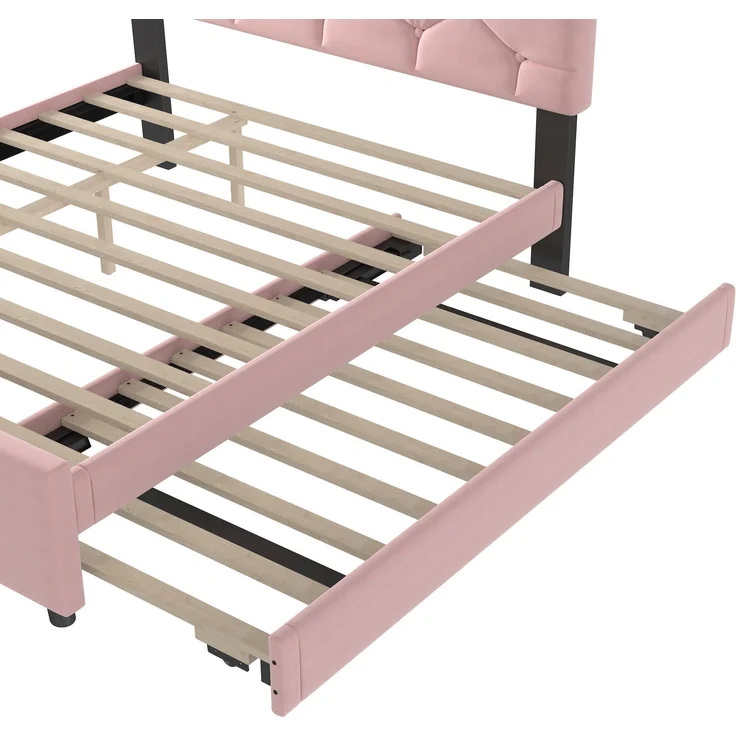 Polsterbett mit Gästebett und Lattenrost, (140x200 cm), Doppelbett, Jugendbett, Samt – Bild 5