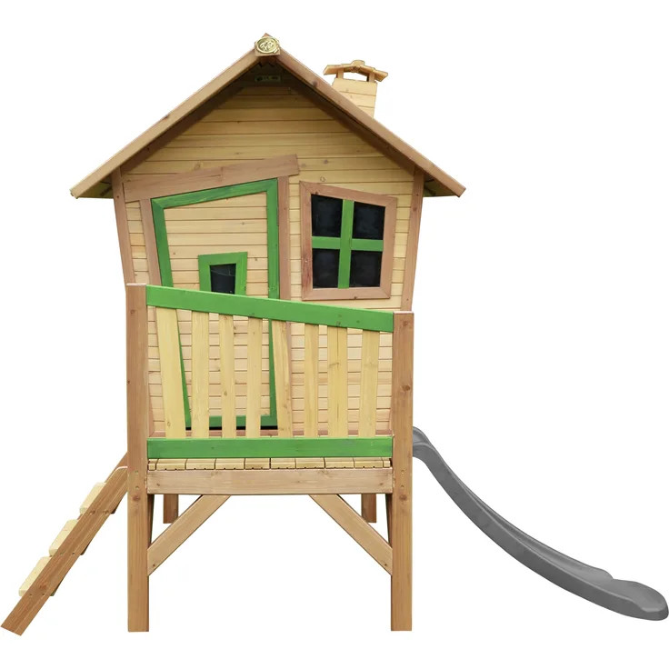 AXI Spielhaus Robin mit grauer Rutsche Stelzenhaus in Braun & Grün aus FSC Holz für Kinder | Braun, grün, grau | Holz | 177 cm