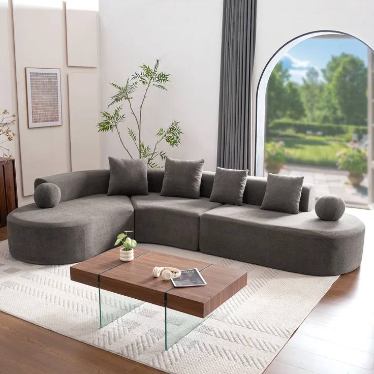 Ecksofa 327x215x80 cm in Grau, Chenille, mit 7 cm Sitzpolster, großzügigem L-Design und 4 Kissen – Bild 3