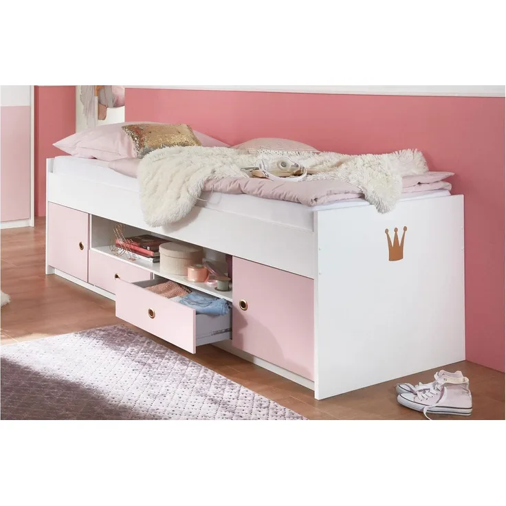 Jugendbett CINDY 2 weiß rosé Funktionsliege 90x200 cm