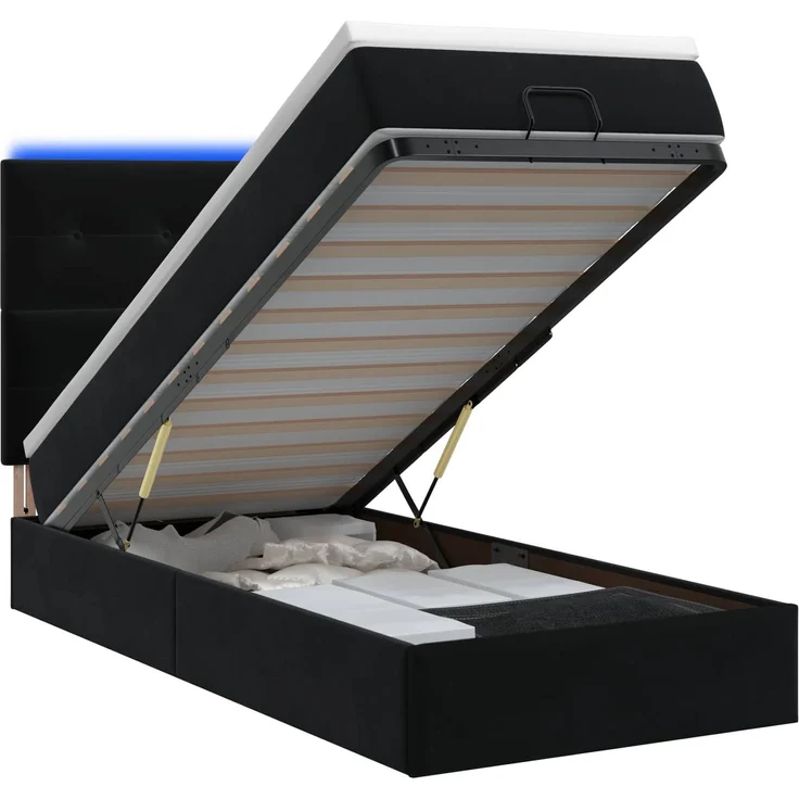 vidaXL Ottoman-Bett mit Matratze und LED Schwarz 100 x 200 cm Samt 3458285 – Bild 2