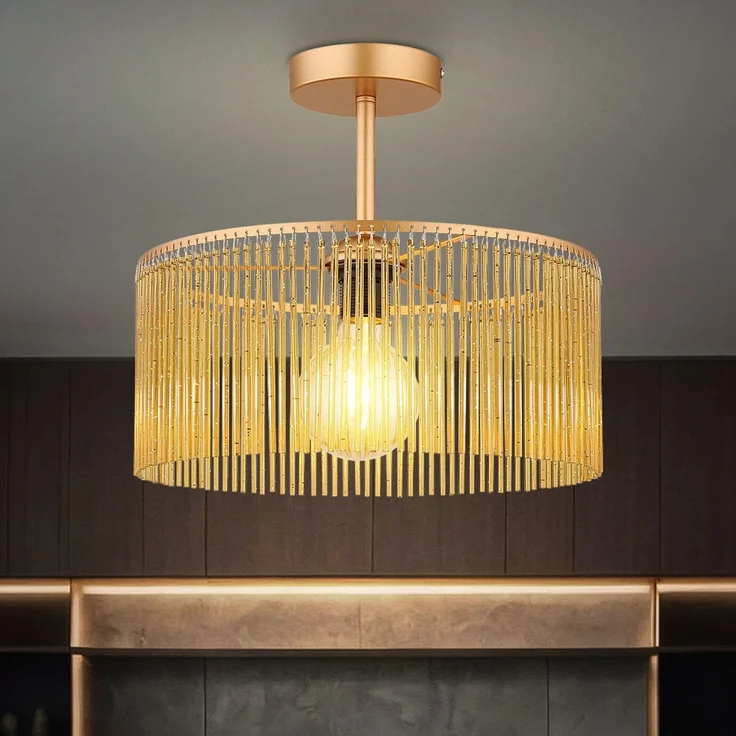 LED Deckenleuchte, goldfarben, Acrylstäbe amber, H 32 cm – Bild 4
