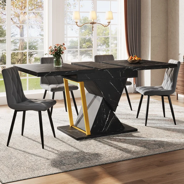 Ausziehbarer Esstisch - Holztisch in schwarz, 110(140) x 80 x 76 cm - Für Küche & Esszimmer - 6 Personen Tisch mit ausziehbarer Platt – Bild 1
