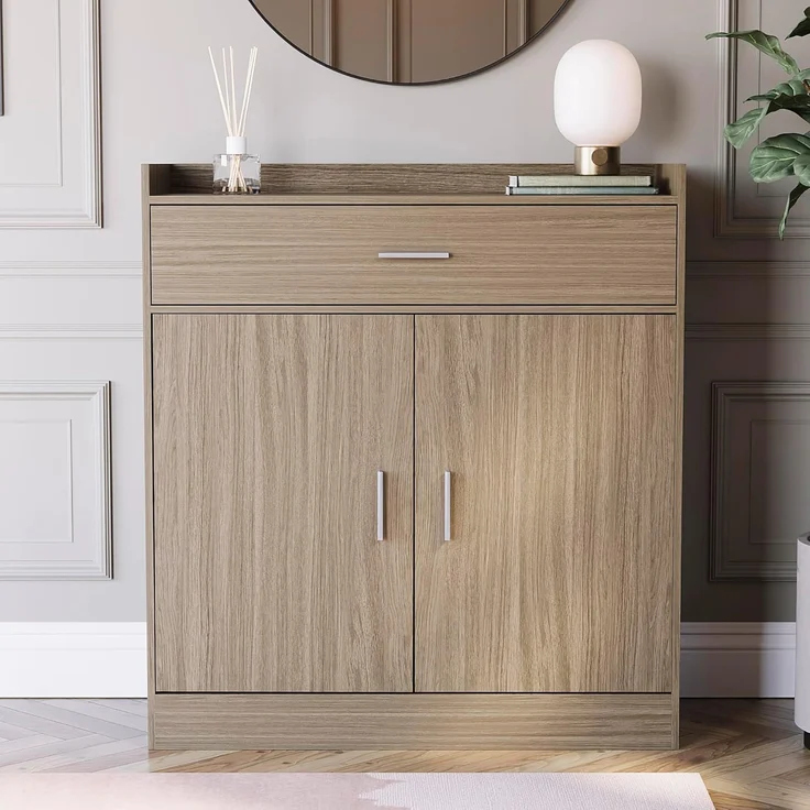 Vida Designs Dalby 2 Tür 1 Schublade Schuhschrank Aufbewahrung Organisieren Organizer Schuhwerk Ständer Gestell Gerüst Sideboard Holz Möbelstück Eiche – Bild 1