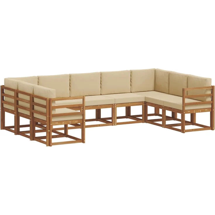 vidaXL Outdoor-Sofagarnitur mit Kissen 9 pcs Natur und Beige, 304 x 185,5 x 73 cm – Bild 2