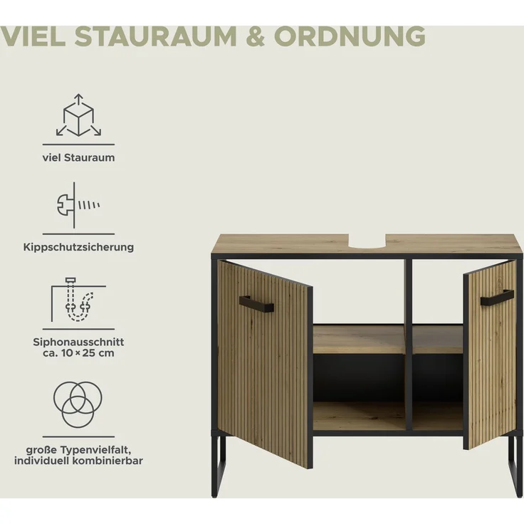 Bagno Waschbeckenunterschrank in Artisan Oak Nachbildung – Bild 9