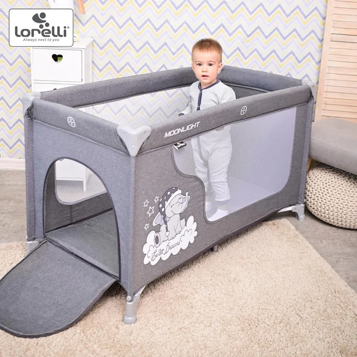 Lorelli Baby Reisebett Laufstall Moonlight seitliche Öffnung Tragetasche faltbar braun – Bild 7
