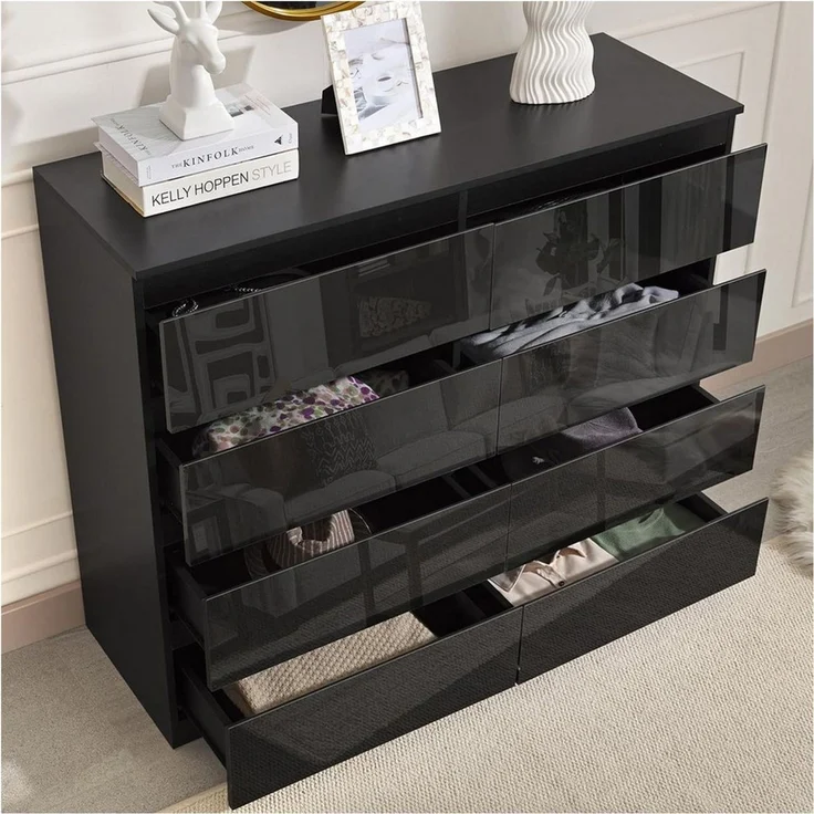 HTI-Living Kommode Kommode Kenji 8 Schubladen Hochglanz Schwarz (Stück, 1 St, 1 Kommode), Sideboard – Bild 3
