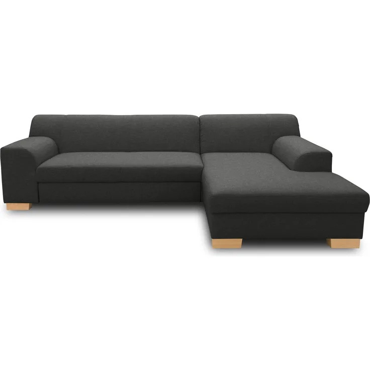 DOMO. collection Ecksofa Tinos, Couch in L-Form mit Schlaffunktion, Beine aus Buche mit Filzgleitern, Sofa, Polsterecke, Eckcouch, Schlafsofa 273 x 157 x 74 cm (BxTxH), anthrazit
