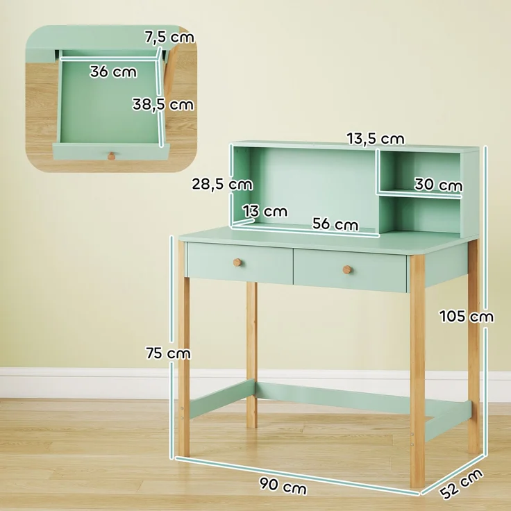 AIYAPLAY Kindertisch, MDF, Kiefernholz, Grün, 90L x 52B x 105H cm – Bild 3
