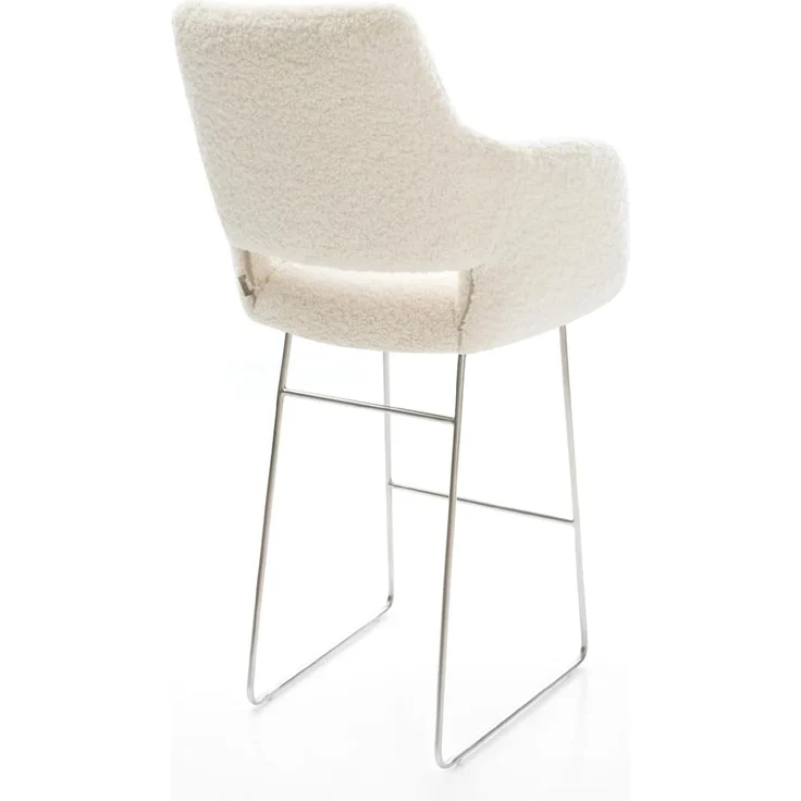 Barstuhl Yago-Flex Teddystoff Beige Kufengestell Edelstahl Silberfarben Taschenfederkern – Bild 6