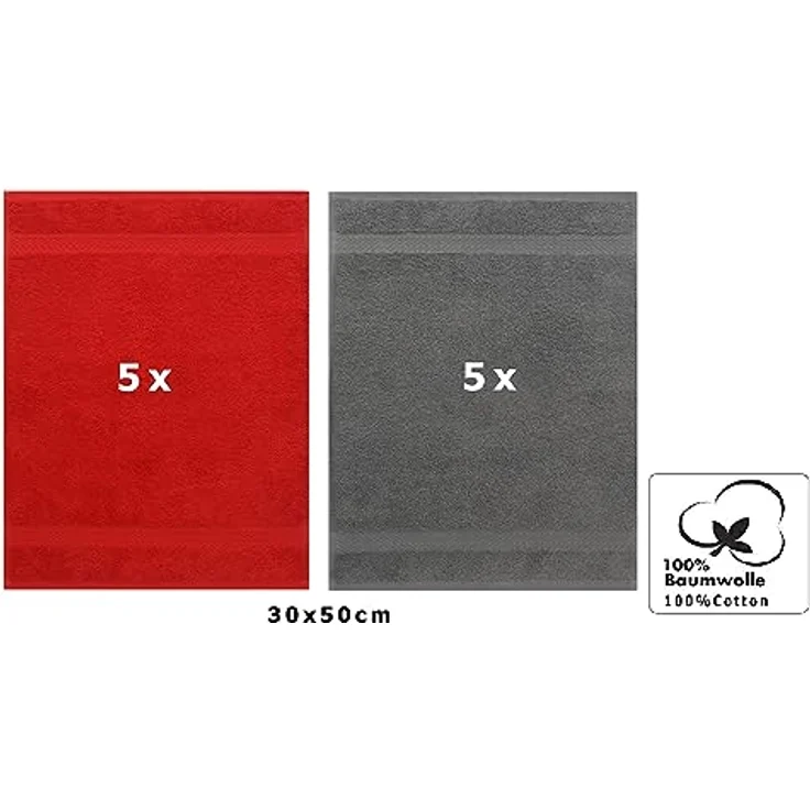 Betz Gästehandtücher 10 Stück Premium 30x50 cm Farbe rot und anthrazit, 100% Baumwolle (10-St) – Bild 3