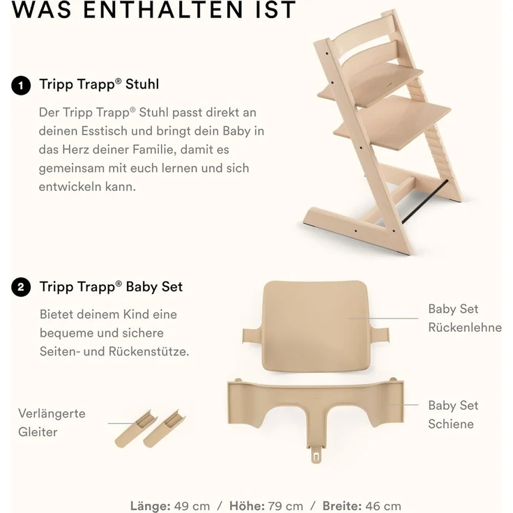 Tripp Trapp Hochstuhl von Stokke mit Baby Set, Natural aus Buchenholz - Verstellbarer, anpassbarer Stuhl für Kleinkinder, Kinder & Erwachsene – Bild 3