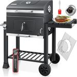 KESSER® Grill Grillwagen BBQ Smoker XL Holzkohlegrill mit Deckel, Rädern, Edelstahl-Griff, Grillrost und Thermometer, 8 Spieße mit Tasche & Silikon-Pinsel, Standgrill, Kohlegrillwagen