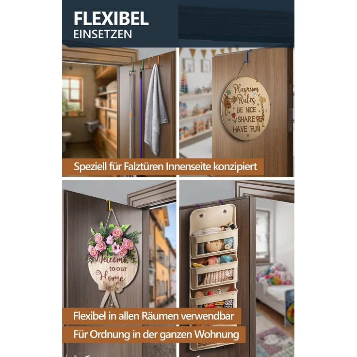 Aurelia Home flache Türhaken für Falztüren innen, 10er-Set, Edelstahl, Bunt – bis 8 kg – Bild 3