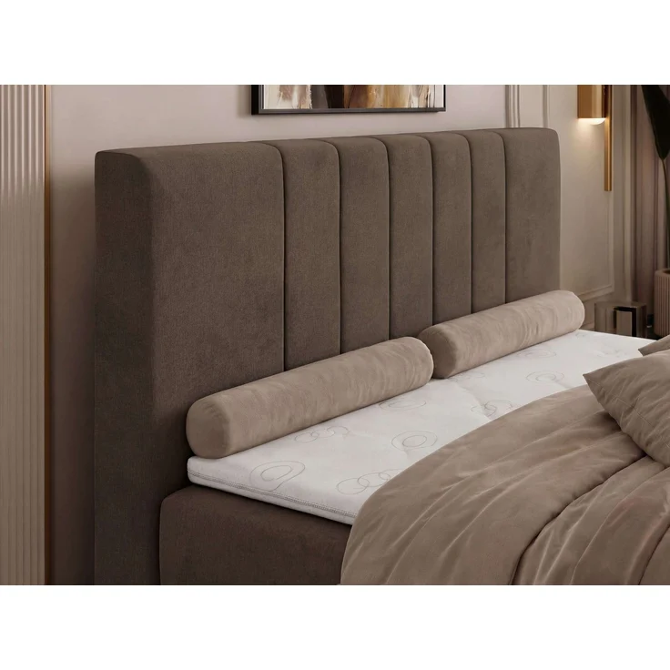 Boxspringbett INERO 140 x 200 mit Matratze H3 und Topper Visco, 7-Zonen-Multipocket-Kern, zwei Bettkästen, Doppelbett, gepolstert Kopfteil - Braun Velvet – Bild 5