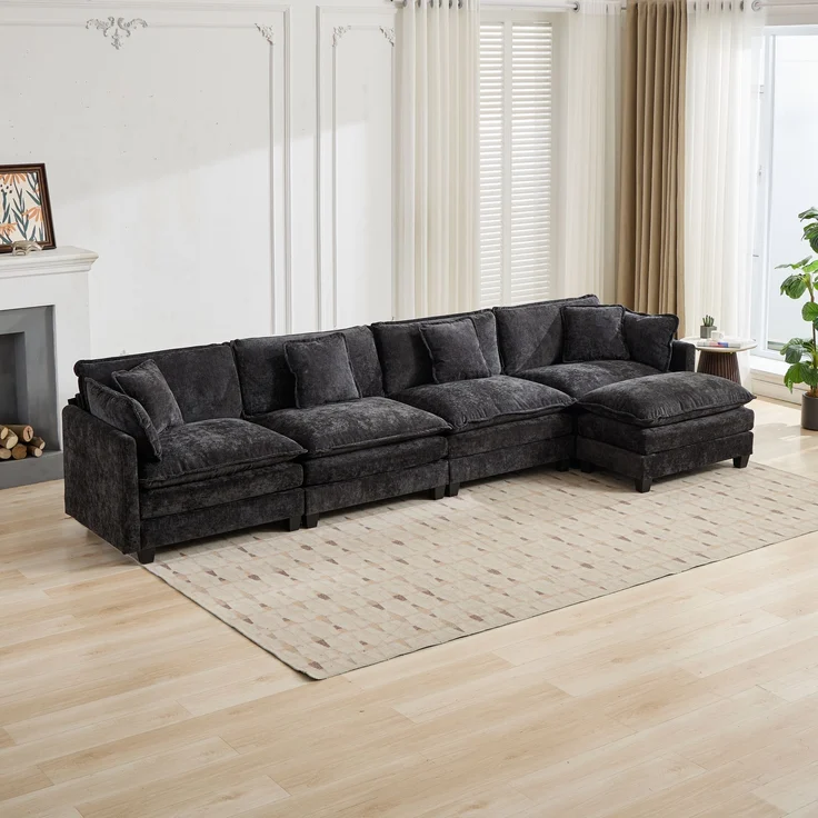 Cloud-Sofa 4 Sitzplätze (ohne Stuhlschläger),moderne Kombinationssofa für Wohnzimmer Schlafzimmer und Wohnung bequeme Doppel-Kissenkissen 80 % atmungsfreier Schneier Stoff,Schneier Stoff,schwarz, – Bild 9