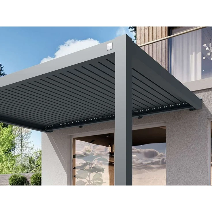 PRIMEYARD Terrassenüberdachung 3x4 m Aluminium-Pfosten mit Lamellendach aus Alu anthrazitfarbene Anbau-Pergola – Bild 4