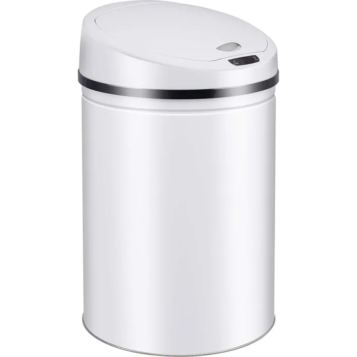 Ribelli Edelstahl Mülleimer - Abfalleimer mit Sensor - automatisches Öffnen und Schließen - Klemmring für Müllbeutel - Abnehmbarer Deckel - mit LED-Funktionsanzeige (weiß, 60 Liter)