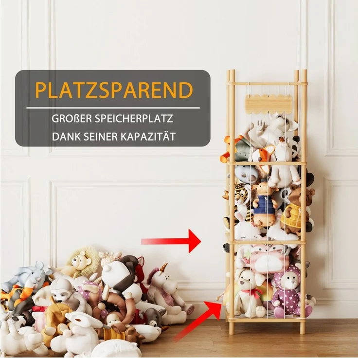 SpaceAid Kinderregal Holz Kuscheltier Aufbewahrung, Stofftier Aufbewahrung, Vertikal platzsparend – Bild 2